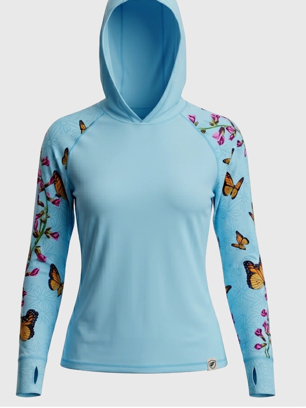 Sky Blue Hoodie with Butterfly Sleeve Print UBF